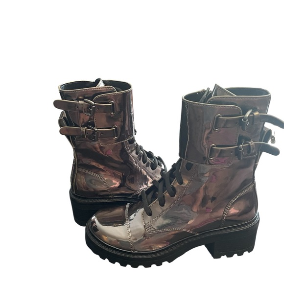 DKNY Metallic Silver Combat Boots - Picture 3 of 7